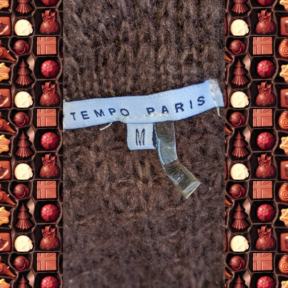 TEMPO PARIS BROWN CAPE SWEATER FAUX FUR COLLAR - Picture 3 of 4